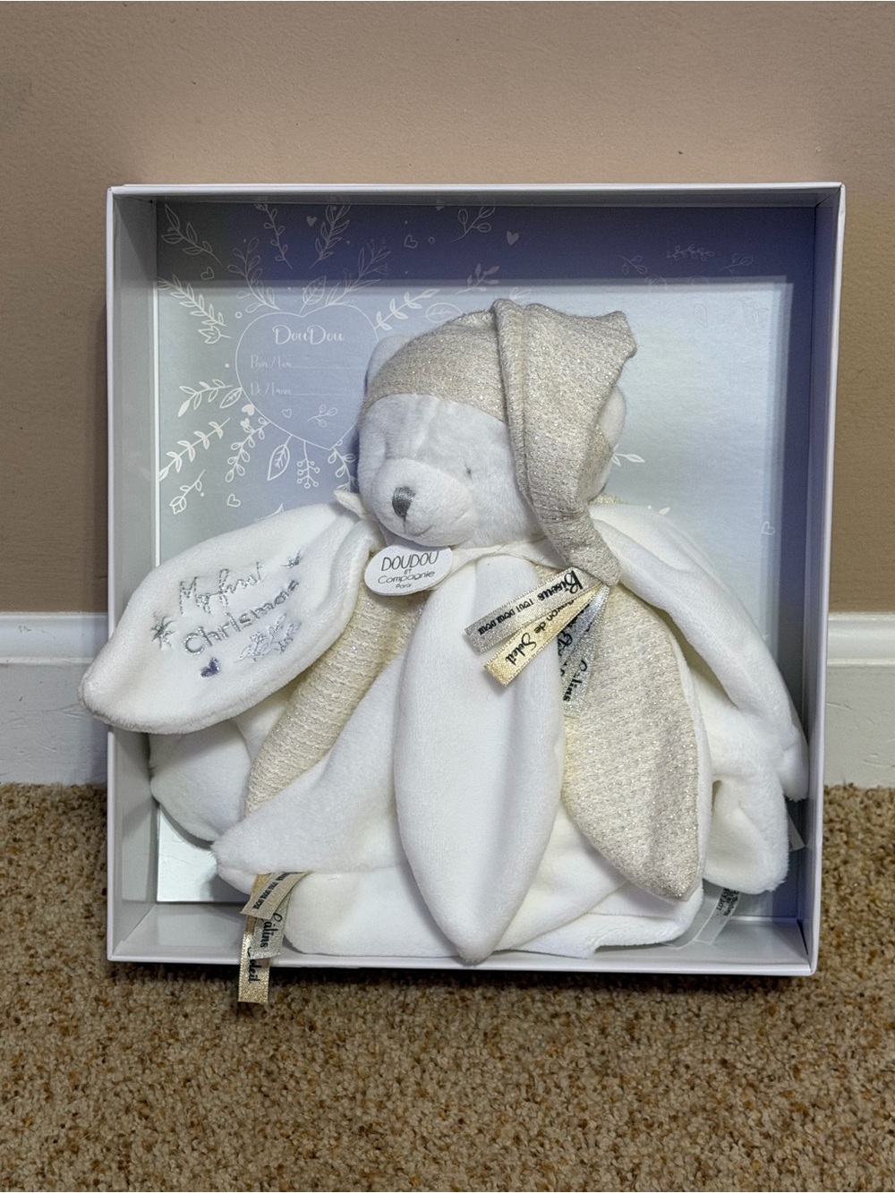 Doudou et Compagnie White & Gold Bear Lovey Blanket